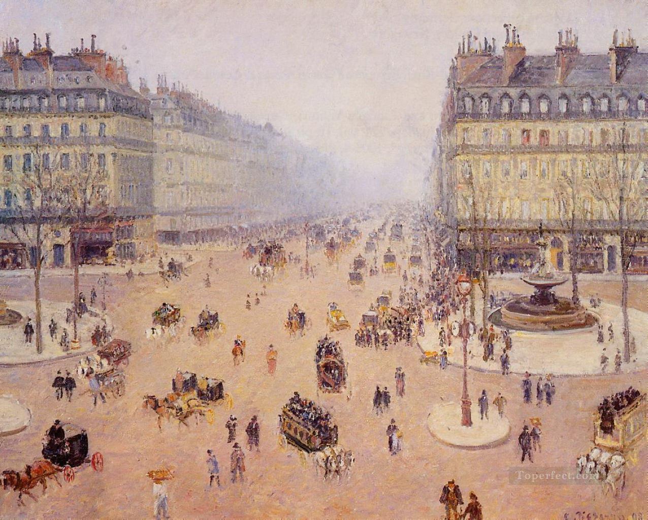 avenue de l opera place du thretre francais misty weather 1898 Camille Pissarro Parisian Oil Paintings